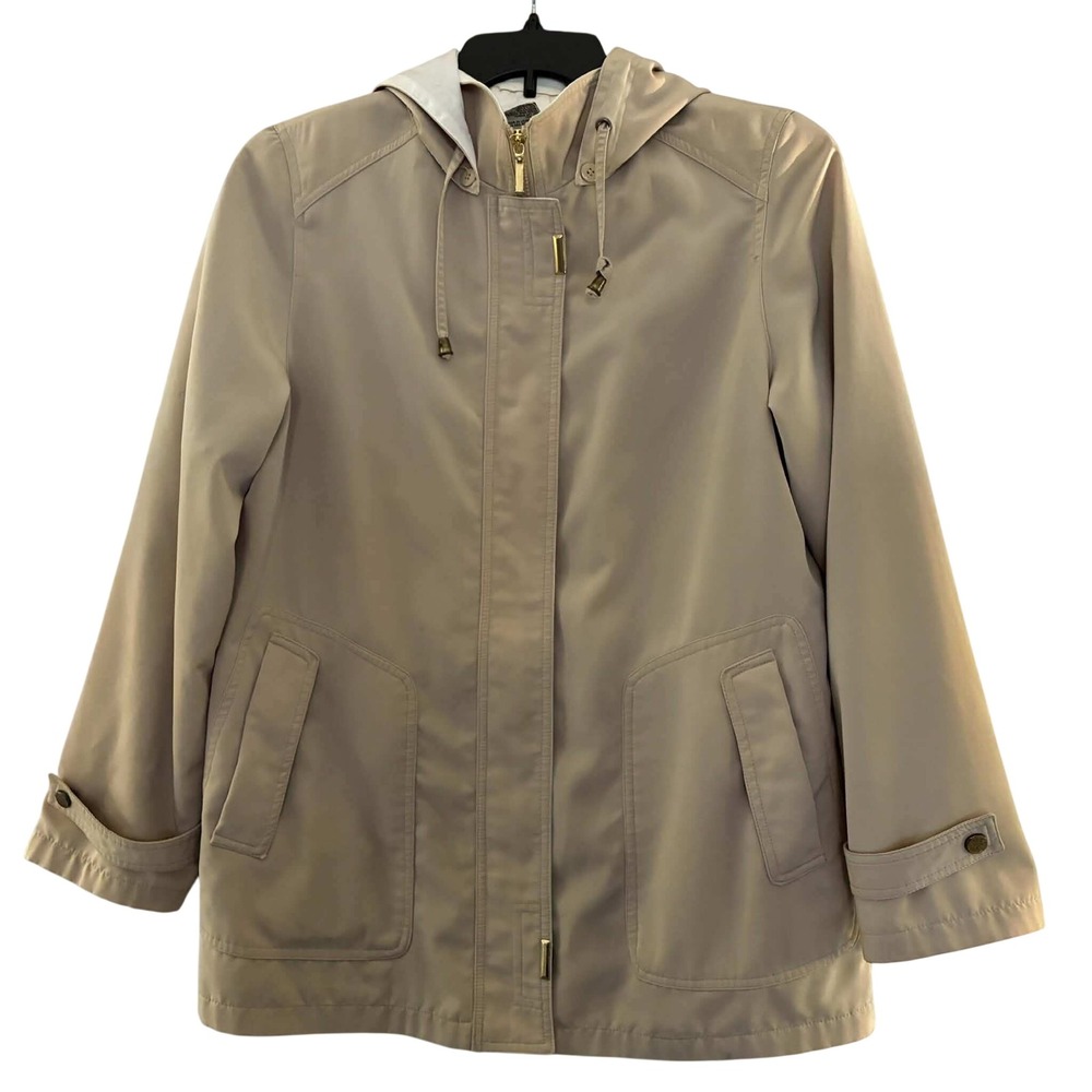 White Stag Rain Jacket Womens L 12/14 Tan Hooded Zip Front Utility Lightweight